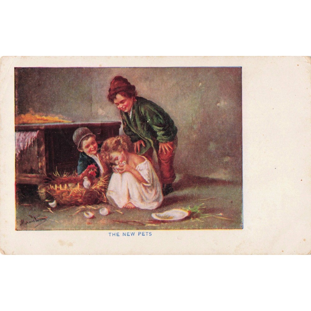 Vintage 1908 The New Pets Postcard Children Chicken Chicks Emlenton PA Postmark - Picture 1 of 2